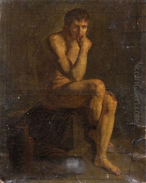 Academie D'homme Assis, Les Pieds Enchaines Oil Painting by Paulin Jean Baptiste Guerin