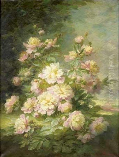 Nature Morte Au Bouquet De Pivoines Oil Painting by Therese Guerin