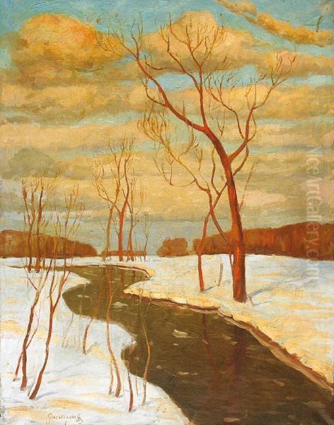 Riviere Sur La Neige Oil Painting by Mikhail Markianovitch Guermatcheff