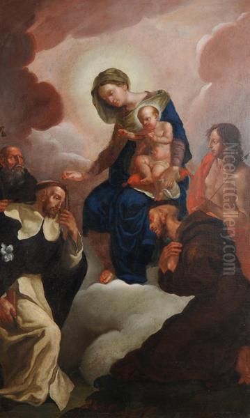 Madonna Col Bambino In Gloria Tra I Santi Antonio Abate, 
Domenico, 
Francesco E Sebastiano Oil Painting by Giovanni Francesco Guerrieri