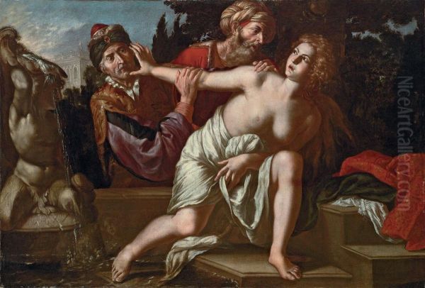 Susannah And The Elders Oil Painting by Giovanni Francesco Guerrieri