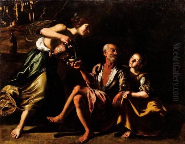 Loth E Le Figlie Oil Painting by Giovanni Francesco Guerrieri