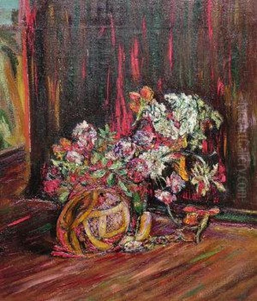 Neac, Chilean -- Floral Still Life In An Interior Oil Painting by Alvaro Guevara