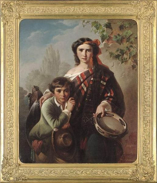 The Young Musicians Oil Painting by Karl Adolf Gugel