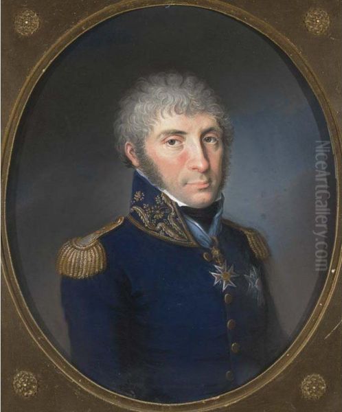 A Portrait Of Friedrich Graf Von Spreti (1797-1869), Bust Length, Wearing A Officer's Costume Oil Painting by Karl Adolf Gugel