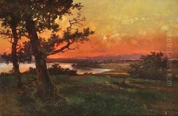 Abendstimmung Am See. Oil Painting by Theodor Otto Michael Guggenberger