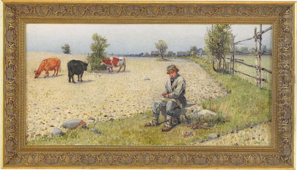 The Cowherd Oil Painting by Ivan Georgovich Gugunava