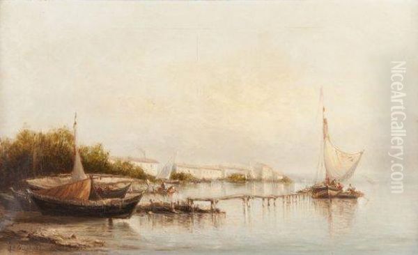 Pecheurs Aux Martigues Oil Painting by Joseph Benoit Guichard