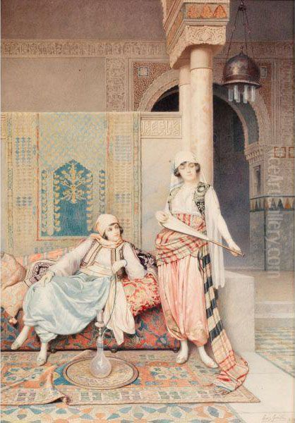 Deux Orientales Dans Un Interieur Oil Painting by Giuseppe Guidi