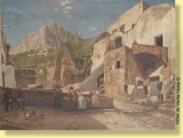 Lavandieres En Espagne Oil Painting by Jules Guiette