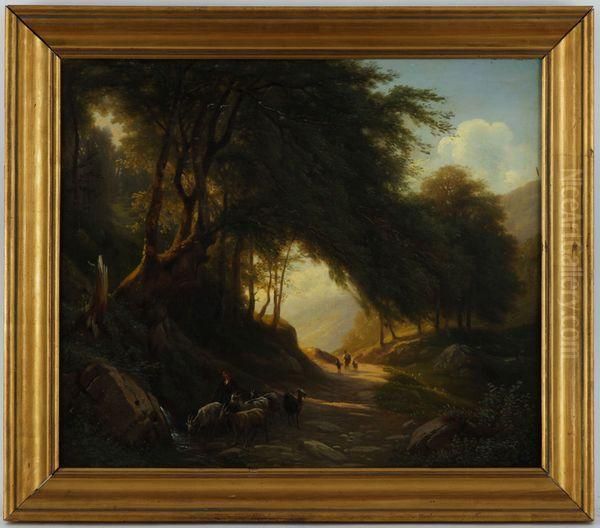 Paysage De Campagne Anime Oil Painting by Charles Louis Guigon