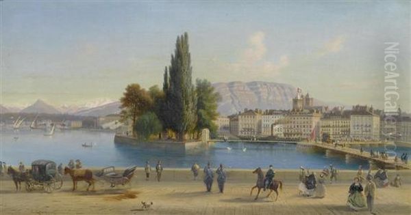 View Of Geneva Oil Painting by Charles Louis Guigon