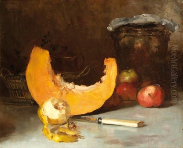 Nature Morte A La Citrouille Et Aux Pommes Oil Painting by Andre Guilbert