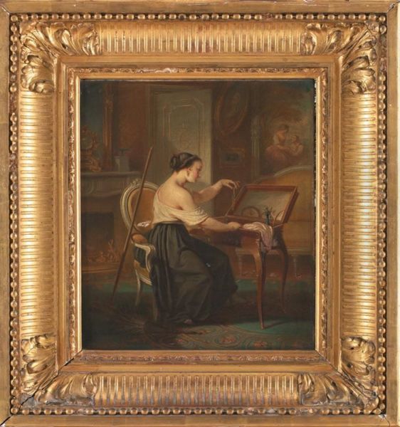 La Servante Aux Bijoux Oil Painting by Charles Michel Guilbert D'Anelle