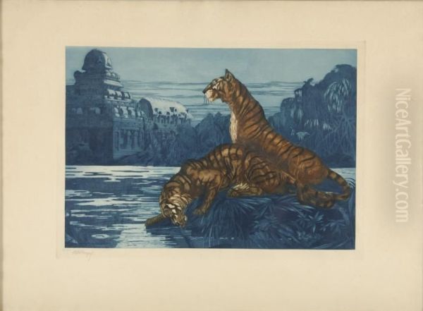 Tigre Pres Du Temple Oil Painting by Maurice Guilbert