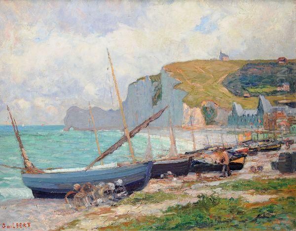 Barques Echouees A Etretat, Effet Du Matin Oil Painting by Narcisse Guilbert