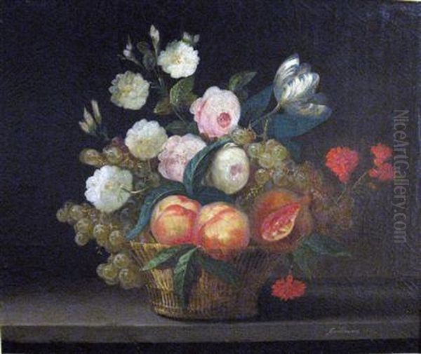 Still Life With Peaches And Roses Oil Painting by Louis Mathieu Didier Guillaume