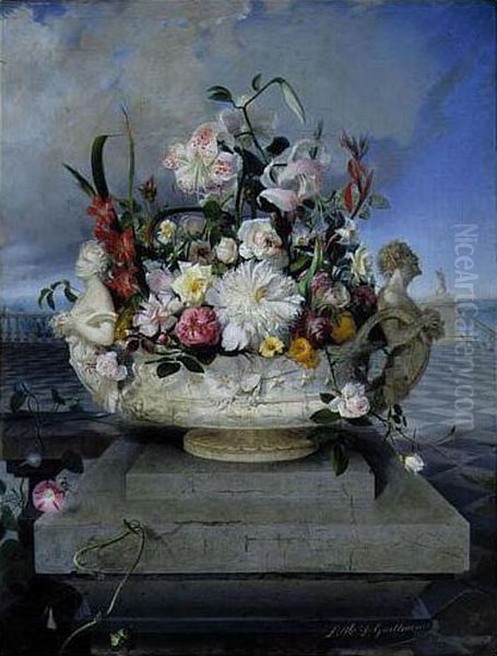 Vase Of Flowers Oil Painting by Louis Mathieu Didier Guillaume