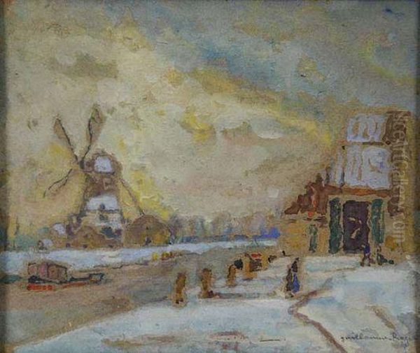 Moulin Et Canal Sous La Neige Oil Painting by Roger Guillaume