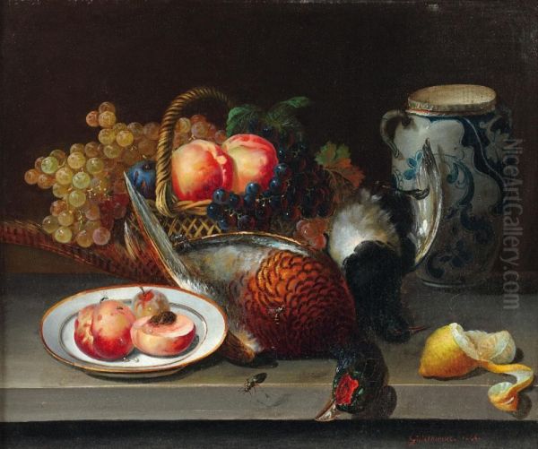 Assiette De Peche Et Corbeille De Fruits Oil Painting by Guillaumet