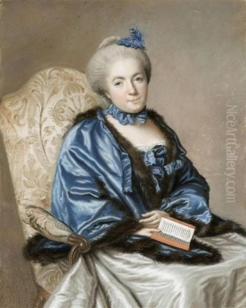 Portrait Of A Noble Lady In Blue, Probably Madame Polier Oil Painting by Jean-Francois Guillebaud