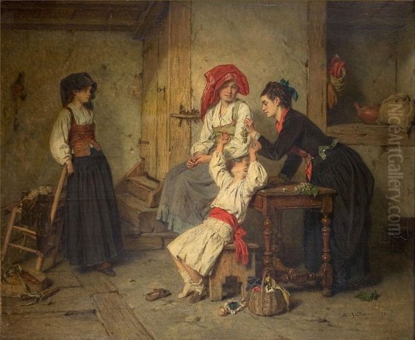 Hausliche Szene Oil Painting by Alexandre Marie Guillemin