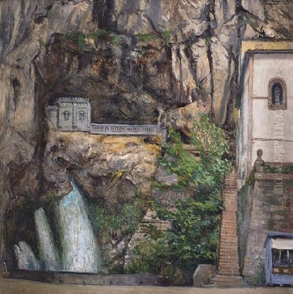 Cueva De Covadonga (espana) Oil Painting by Francisco Romano Guillemin