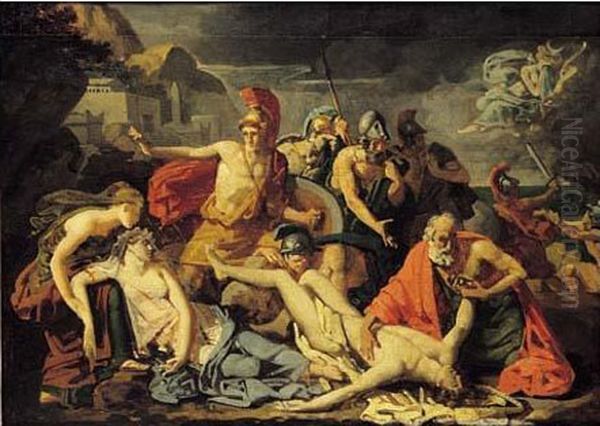 La Mort D'hippolyte, Suivant Le Recit De Theramene :la Timide Aricie Est Alors Arrivee ; Elle Approche, Elle Voit L'herbe Rouge Et Fumante Oil Painting by Alexandre-Charles Guillemot