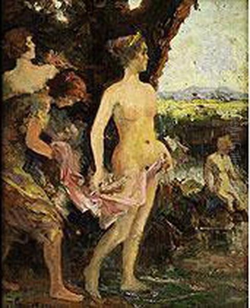 Diana Im Bade Oil Painting by Franz Paul Guillery