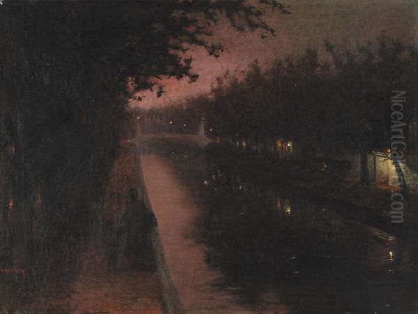 Tombee De La Nuit Lelong Du Canal Oil Painting by Franz Paul Guillery