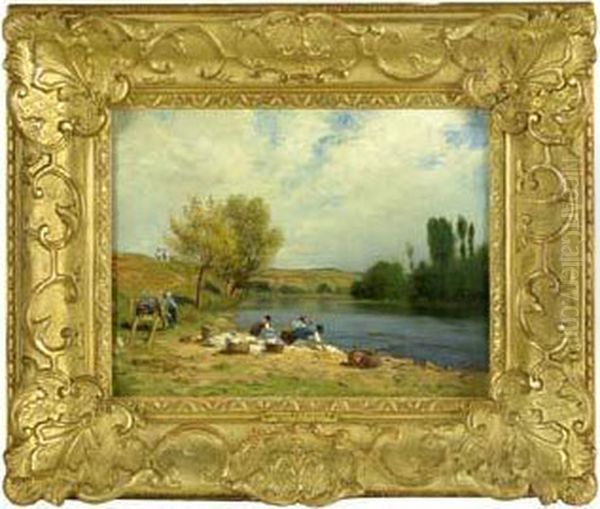 Les Lavandieres Oil Painting by Adolphe Guillon