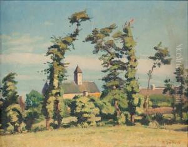 Village Derriere Les Arbres Oil Painting by Charles Victor Guilloux