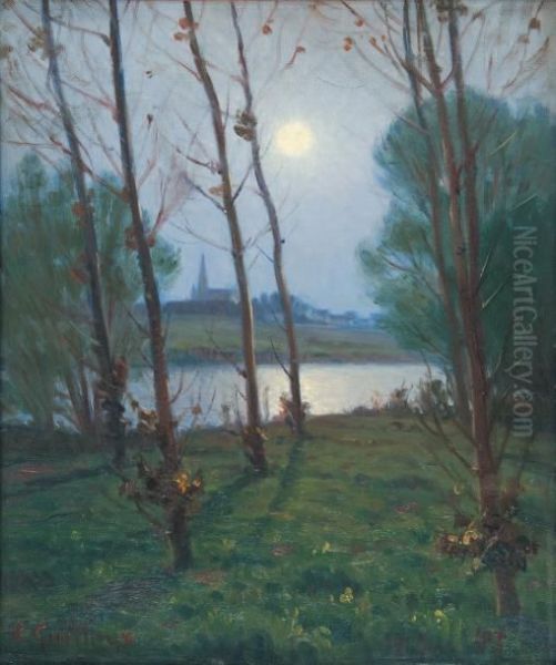 Clair De Lune Sur Le Village Oil Painting by Charles Victor Guilloux