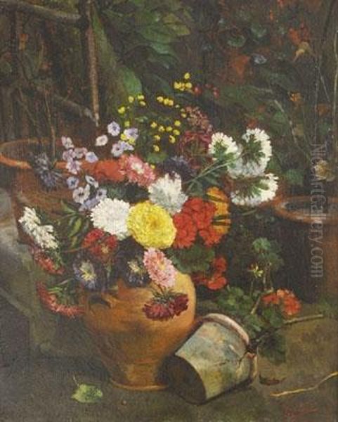 Vasi Di Fiori Oil Painting by Giuseppe Guindani