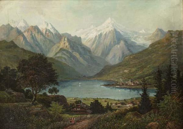 Le Lac De Lugano Oil Painting by Andre Marius Guindon