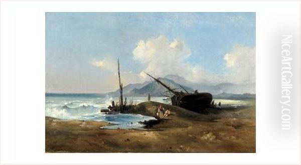 Voilier Echoue Sur La Cote A Naples by Antoine Guindrand