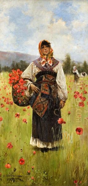 Recogiendo Amapolas Oil Painting by Anselmo de Guinea