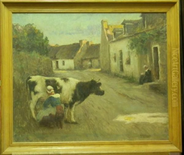 L'heure De La Traite Oil Painting by Henri Guinier