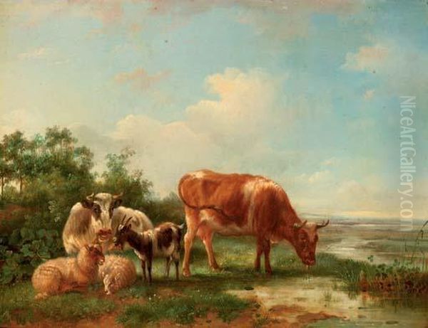 Cattle In An Extensive River Landscape Oil Painting by Pieter Jan Guise