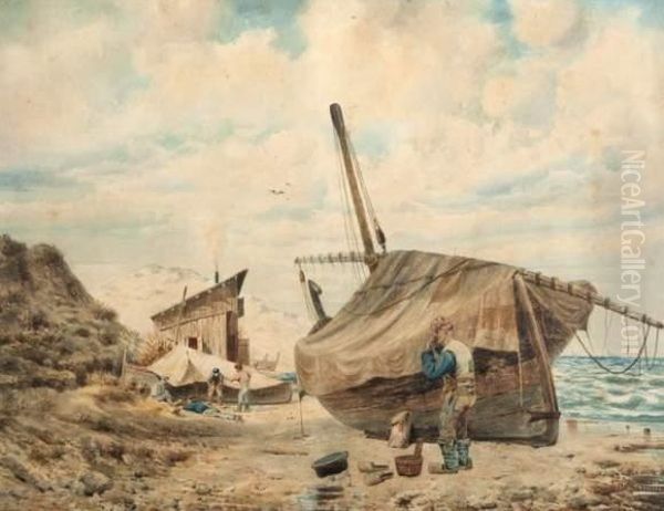 Pecheur Sur La Plage. Oil Painting by Joseph Guitton