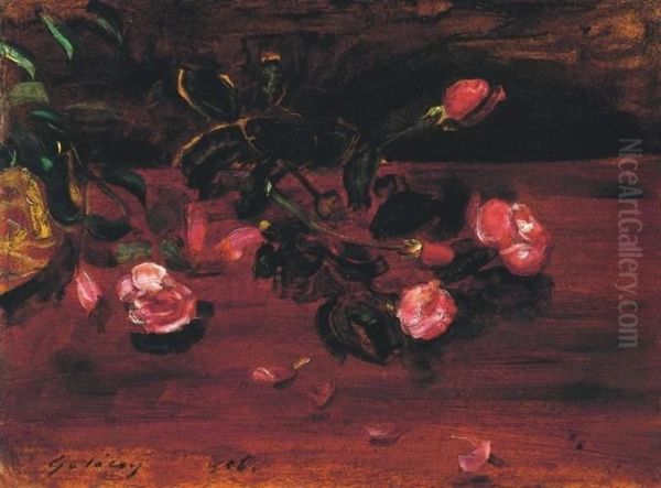 Last Roses Oil Painting by Lajos Gulacsy