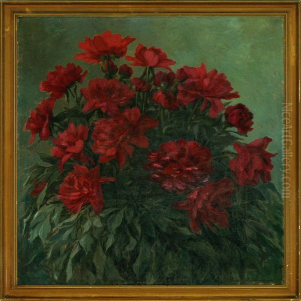 Red Peonies Oil Painting by Laura Buschard Guldbrandsen