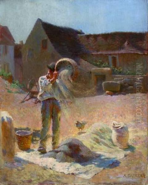 Le Battage Du Grain Oil Painting by Adolphe Gumery