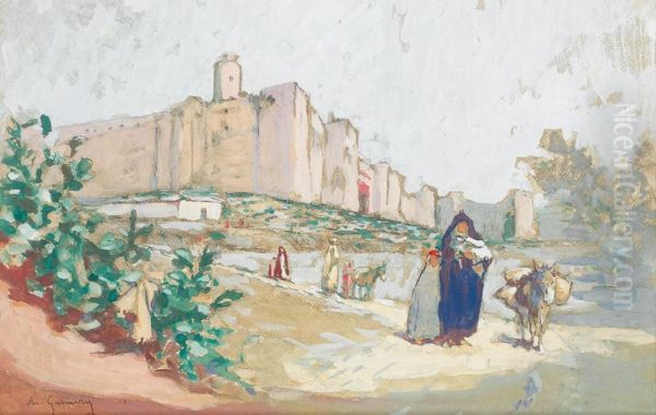 Devant Les Remparts Oil Painting by Adolphe Gumery