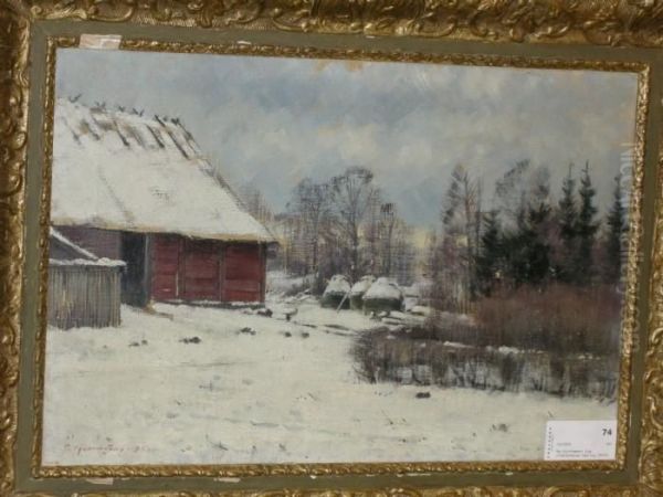 Vinterlandskap Med Hus Oil Painting by Per Gummeson