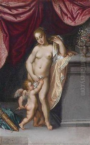 Venus And Cupid Oil Painting by Matthaus Gundelach