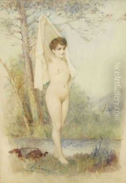 Inscribed A Bath In The Brook Oil Painting by Archibald, Archie Gunn