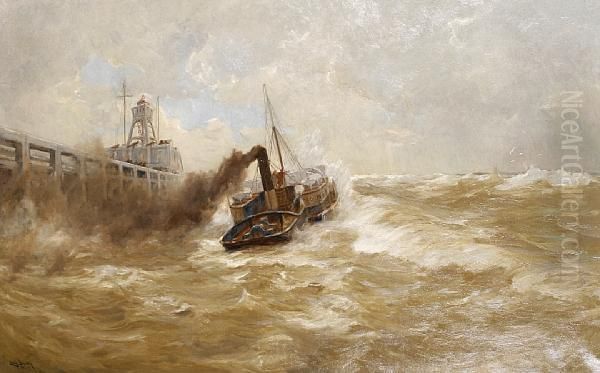 A Paddle Steamer In Rough Waters Oil Painting by Erwin Carl Wilhelm Gunther