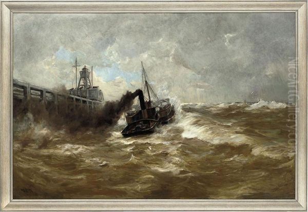 Paddle Steamer Leaving Port In A Stormy Sea Oil Painting by Erwin Carl Wilhelm Gunther