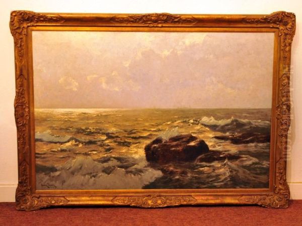 Meeresbrandung Vor Felsiger Kuste Oil Painting by Erwin Carl Wilhelm Gunther